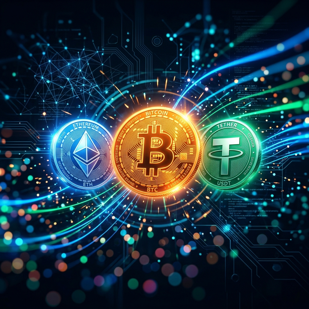 Futuristic Floating Crypto Coins
